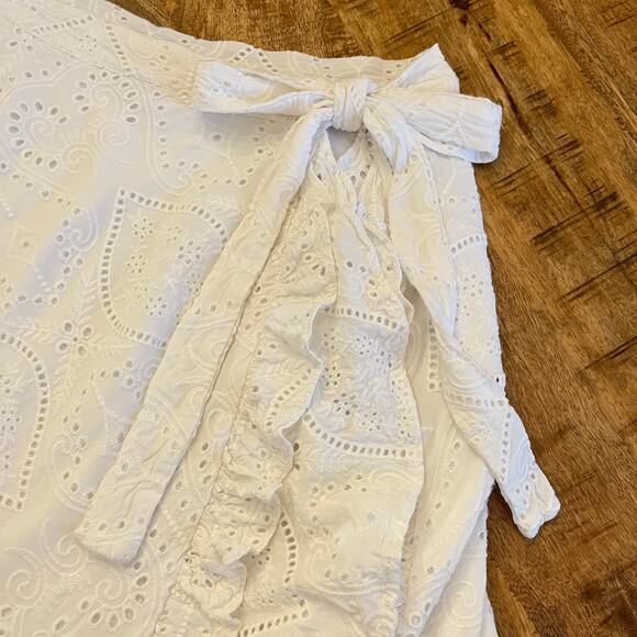 Encantadore Sarong Wrap Skirt Medium Eyelet Embroidered White Coverup Beach Pool - Picture 7 of 16